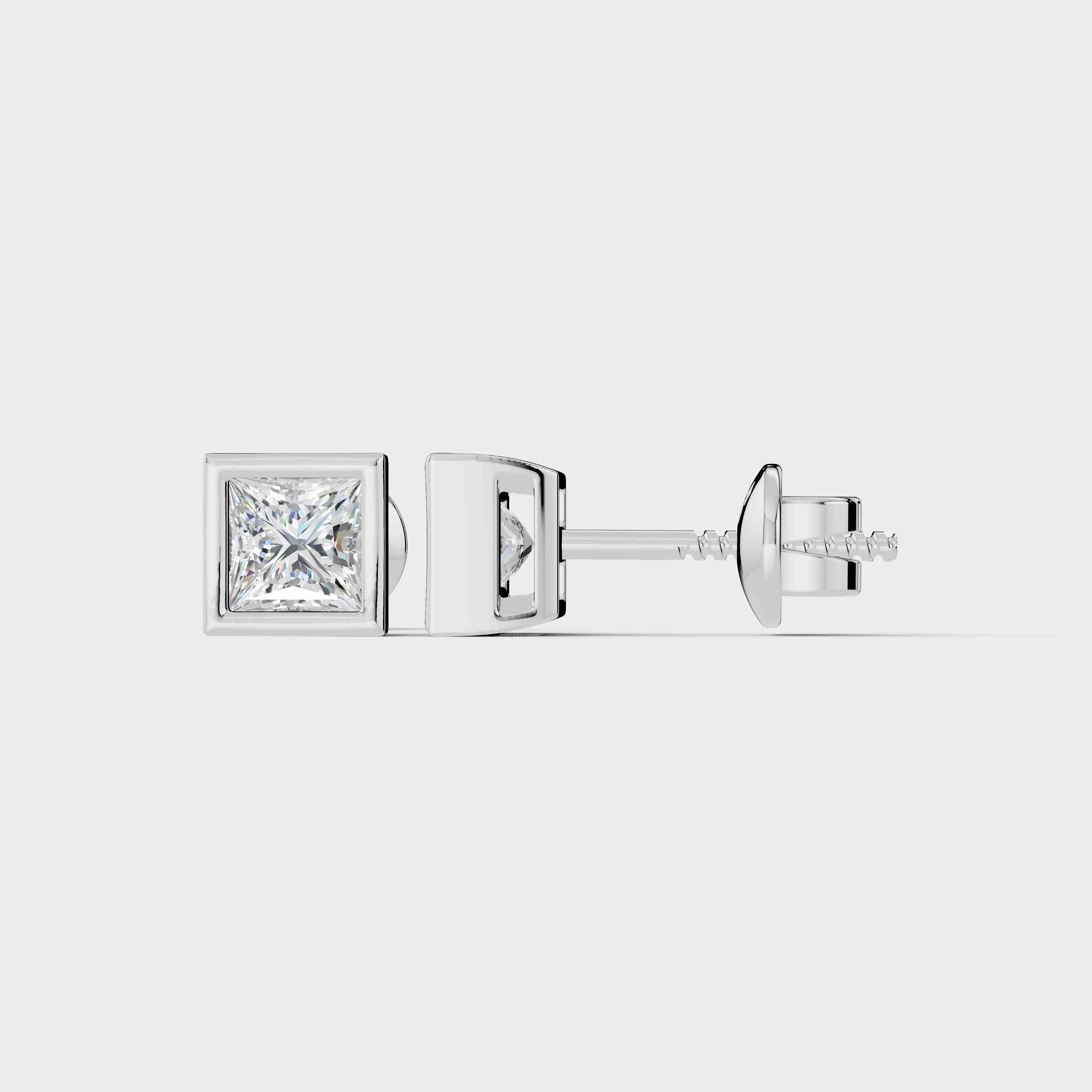 Princess Cut Diamond Bezel Stud Earrings